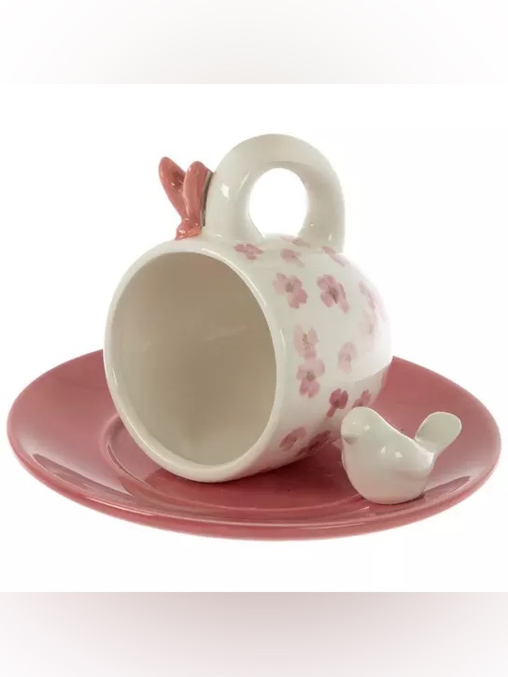 Pink Floral Teacup Hanging Bird Feeder